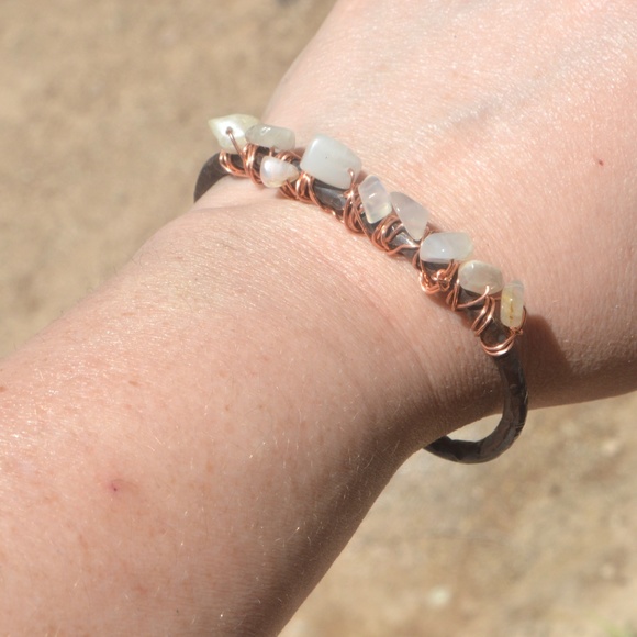 Genuine Moonstone Pure Copper Bangle Cuff Bracelet - Picture 5 of 8